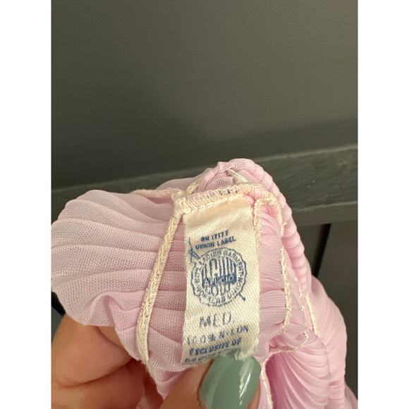 Vintage 50s 60s Union Made Pink Pleated Chiffon Camisole Lingerie Dress Medium - Picture 6 of 11